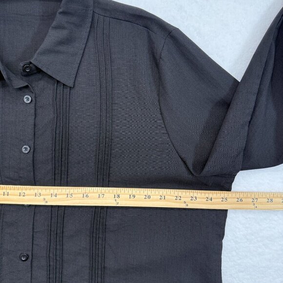 Womens Linen Blend Pleated Blouse Long Sleeves Lagenlook Minimalist Black XXL - Picture 10 of 12